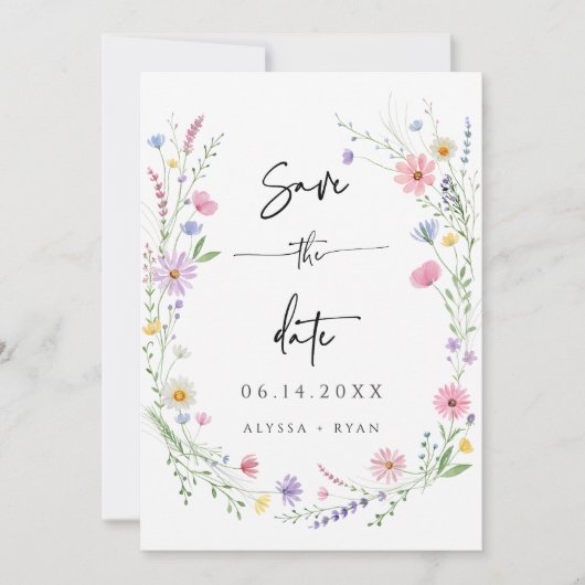 Delicate Wildflower Wedding Save the Date Card Einladung (Vorderseite)