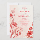 Delicate Wildflowers Juicy Red Pinky Pink Wedding Einladung (Vorderseite)