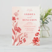 Delicate Wildflowers Juicy Red Pinky Pink Wedding Einladung (Stehend Vorderseite)
