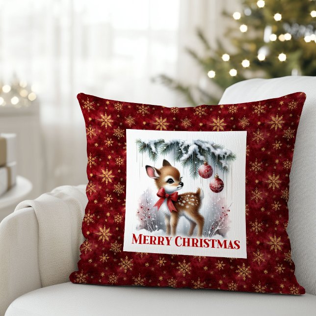 Delicate winter scene baby fawn Christmas pillow  Kissen (Delicate winter scene baby fawn Christmas pillow (51))