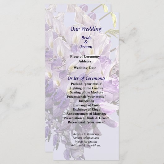 Delicate Wisteria Wedding Program Programm (Vorne/Hinten)