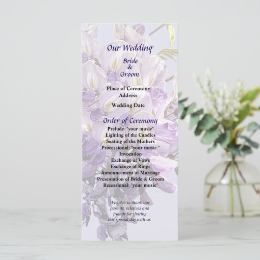 Delicate Wisteria Wedding Program Programm (Stehend Vorderseite)