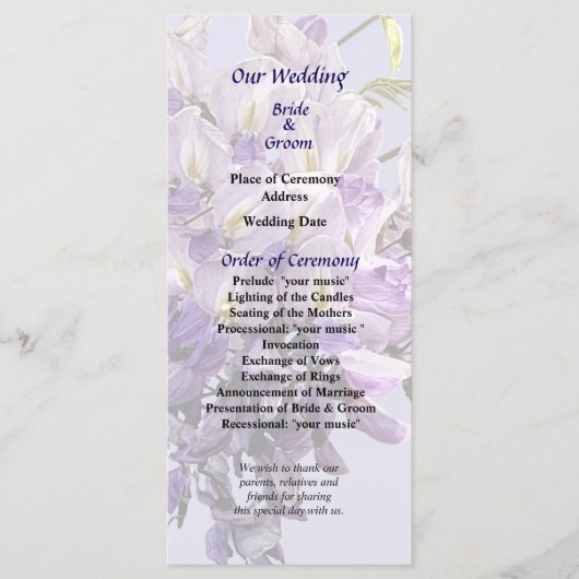 Delicate Wisteria Wedding Program Programm (Vorderseite)