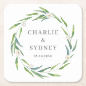 Delicate Wreath Wedding Brautparty Rechteckiger Pappuntersetzer (Vorderseite)