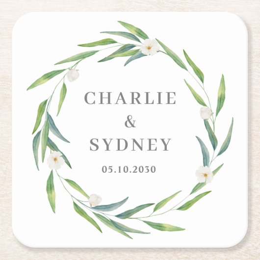 Delicate Wreath Wedding Brautparty Rechteckiger Pappuntersetzer (Vorderseite)