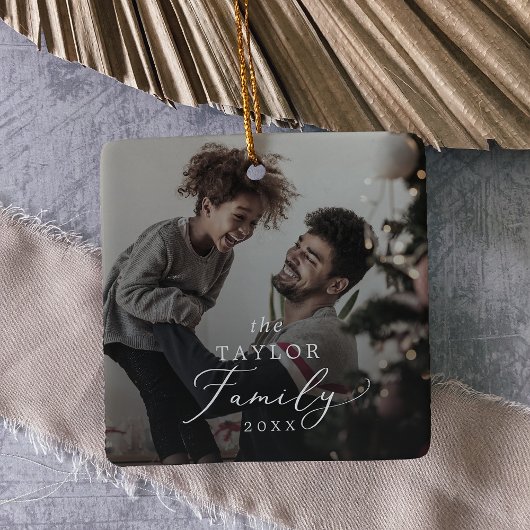 Delicate Yearly Family Dark Overlay Photo Keepsake Keramikornament