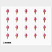 Delicious 3D Pink Strawberry Ice Cream Cone Sticke Quadratischer Aufkleber (Blatt)