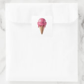 Delicious 3D Pink Strawberry Ice Cream Cone Sticke Quadratischer Aufkleber (Tasche)