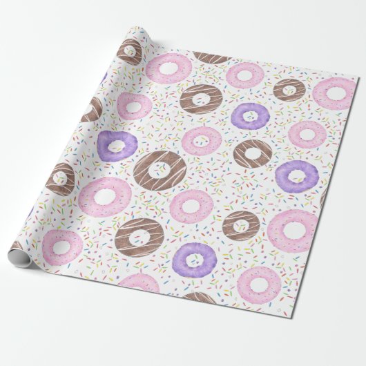 Delicious Donuts on White Wrapping Paper Geschenkpapier (Ungerollt)
