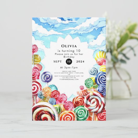 Delicious Magical Candyland Geburtstag Einladung (Stehend Vorderseite)