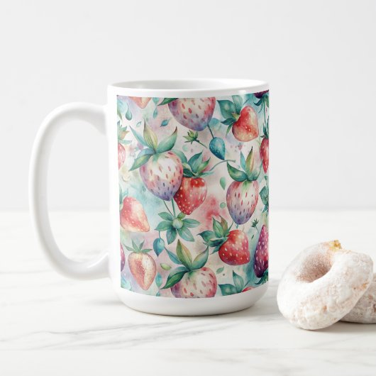 Delicious Watercolor Strawberries Kaffeetasse (Mit Donut)