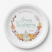 Delicus Fall Wreath Happy Thanksgiving Pappteller (Vorderseite)