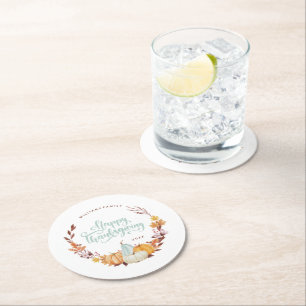 Delicus Fall Wreath Happy Thanksgiving Runder Pappuntersetzer