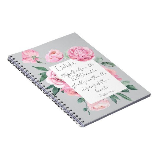 Delight Psalm Pink Peony Womans Devovous Journal Notizblock (Rechte Seite)