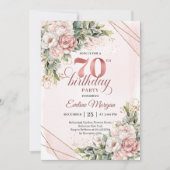 Delightful Blush Pink Shimmering Floral 70th Bday Einladung (Vorderseite)