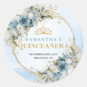 Delightful Pastel Blue Gold Eucalyptus 15 Birthday Runder Aufkleber (Vorderseite)