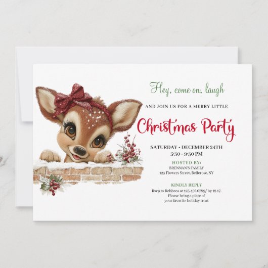 Delightful peeking reindeer editable party card einladung (Vorderseite)