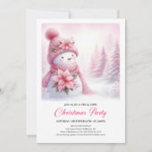 Delightful Snowy Forest Pink Snowman Kids Invite  Einladung (Vorderseite)