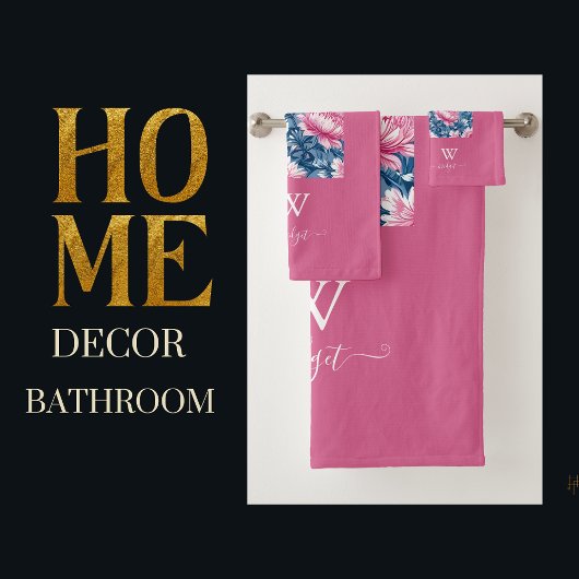 delikat blau und rosa elegant Moderne Flora Badhandtuch Set