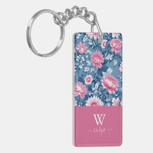 delikat blau und rosa elegant Moderne Flora Schlüsselanhänger (Vorderseite links)