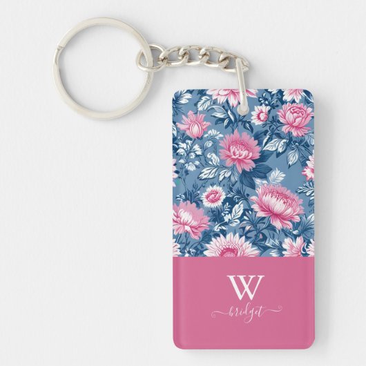 delikat blau und rosa elegant Moderne Flora Schlüsselanhänger (Vorderseite)