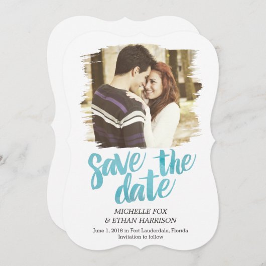 Delikat Save the Date türkisfarbene Karte (Vorne/Hinten)