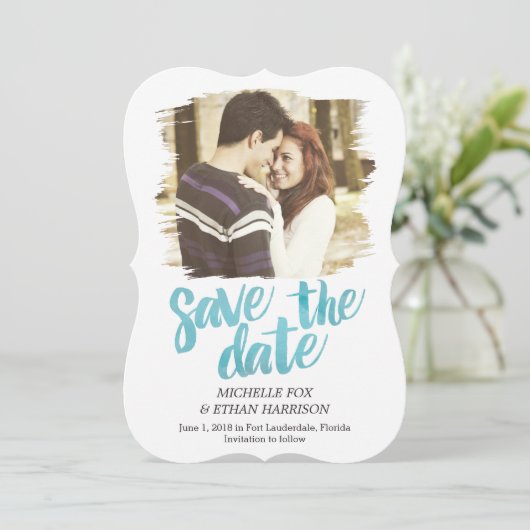 Delikat Save the Date türkisfarbene Karte (Stehend Vorderseite)