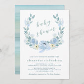 Delikatblau | Aquarellblütendusche Einladung (Vorne/Hinten)