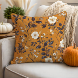 Delikatcreme auf Orange Fall Floral Kissen