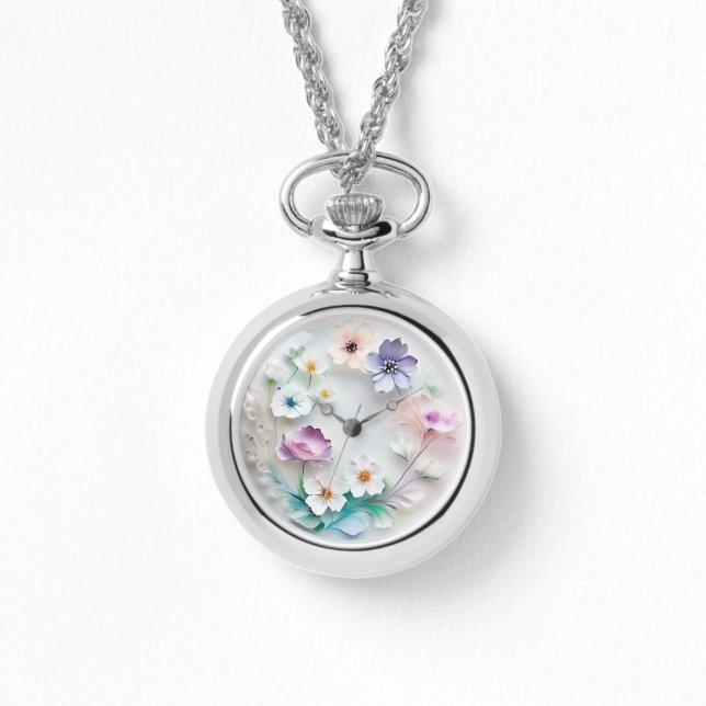 Delikate 3D-Pastel-Blume Necklace beobachten Armbanduhr (Vorderseite)