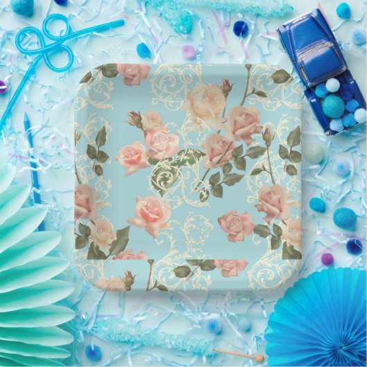 Delikate Aquarell-Rose Pappteller (Party)