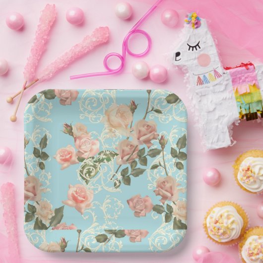 Delikate Aquarell-Rose Pappteller (Party)