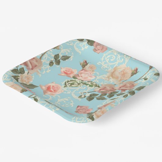 Delikate Aquarell-Rose Pappteller (Gewinkelt)