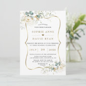 Delikate Aquarellblumen Blätter Goldhochzeit Einladung (Stehend Vorderseite)