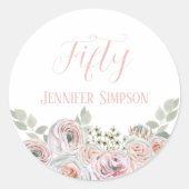 Delikate Aquarellfarben-Blume in hellrosa "Fünfzig Runder Aufkleber (Vorderseite)