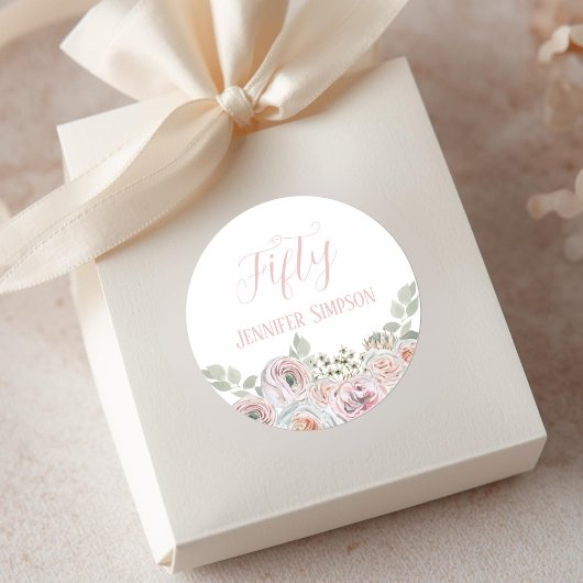 Delikate Aquarellfarben-Blume in hellrosa "Fünfzig Runder Aufkleber