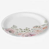 Delikate Aquarellfarben Blume in hellrosa Geburtst Pappteller (Schrägansicht)