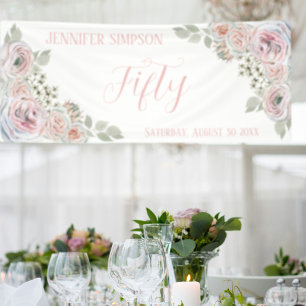 Delikate Aquarellfarben Blume Palepink 50. Geburts Banner