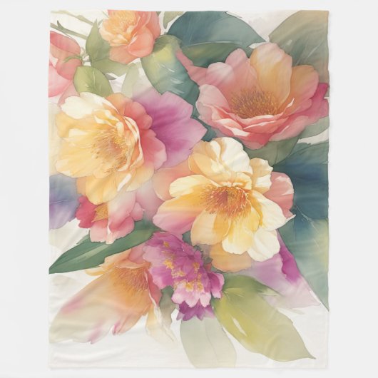 Delikate Aquarellfarben Blumengemälde Fleecedecke (Vorderseite)