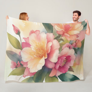 Delikate Aquarellfarben Blumengemälde Fleecedecke