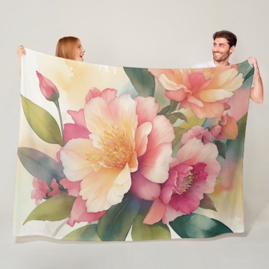 Delikate Aquarellfarben Blumengemälde Fleecedecke (Beispiel)