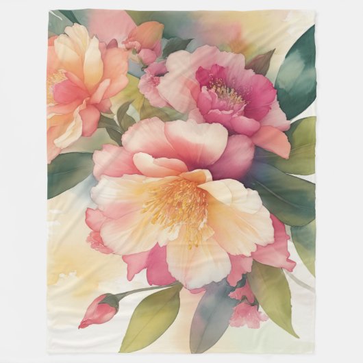 Delikate Aquarellfarben Blumengemälde Fleecedecke (Vorderseite)