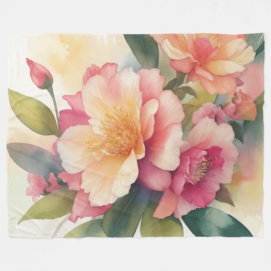 Delikate Aquarellfarben Blumengemälde Fleecedecke (Vorderseite (Horizontal))