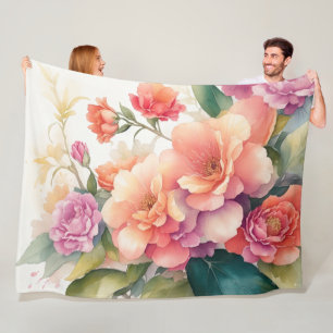 Delikate Aquarellfarben Blumengemälde Fleecedecke