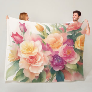 Delikate Aquarellfarben Blumengemälde Fleecedecke