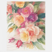 Delikate Aquarellfarben Blumengemälde Fleecedecke (Vorderseite)