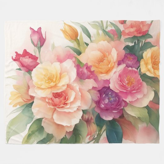 Delikate Aquarellfarben Blumengemälde Fleecedecke (Vorderseite (Horizontal))