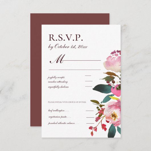 Delikate Aquarellfarben Herbst Rose UAWG RSVP Karte (Vorne/Hinten)