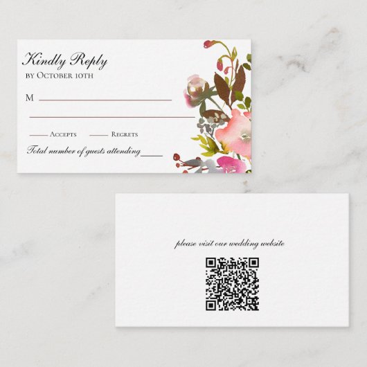 Delikate Aquarellfarben Rose QR Begleitkarte (Vorne/Hinten)