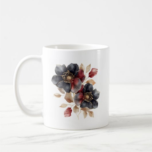 Delikate Aquarellfarben, schwarzes Gold und bordea Kaffeetasse (Links)